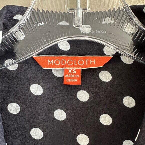 ModCloth Classic Polka Dot Chiffon Blouse, Navy White, XS NWOT - Picture 4 of 11